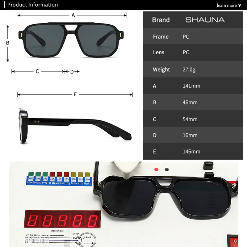 Retro Double Bridges Square Sunglasses Gradient