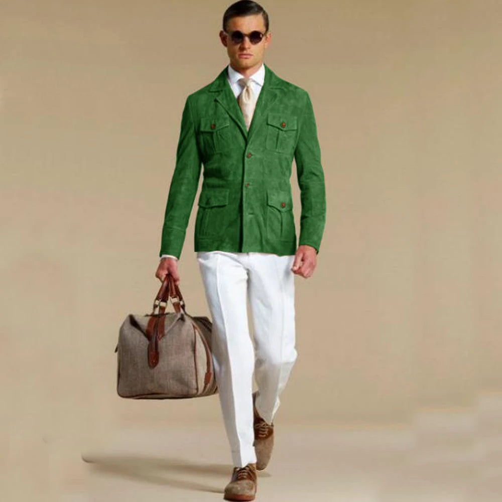 Men's Suede Blazer Elegant Suit Man