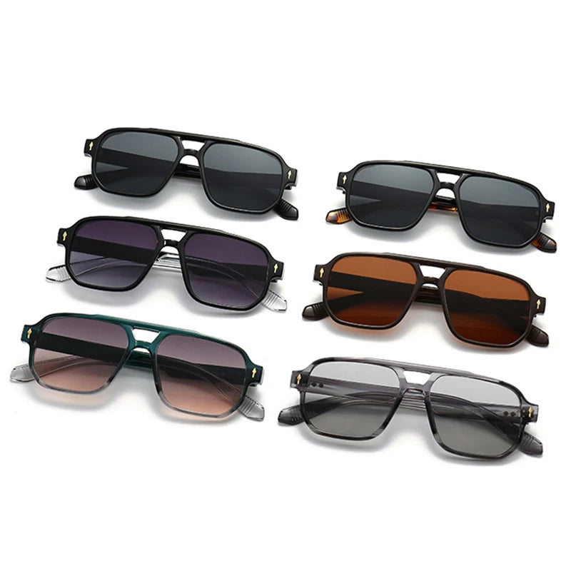 Retro Double Bridges Square Sunglasses Gradient