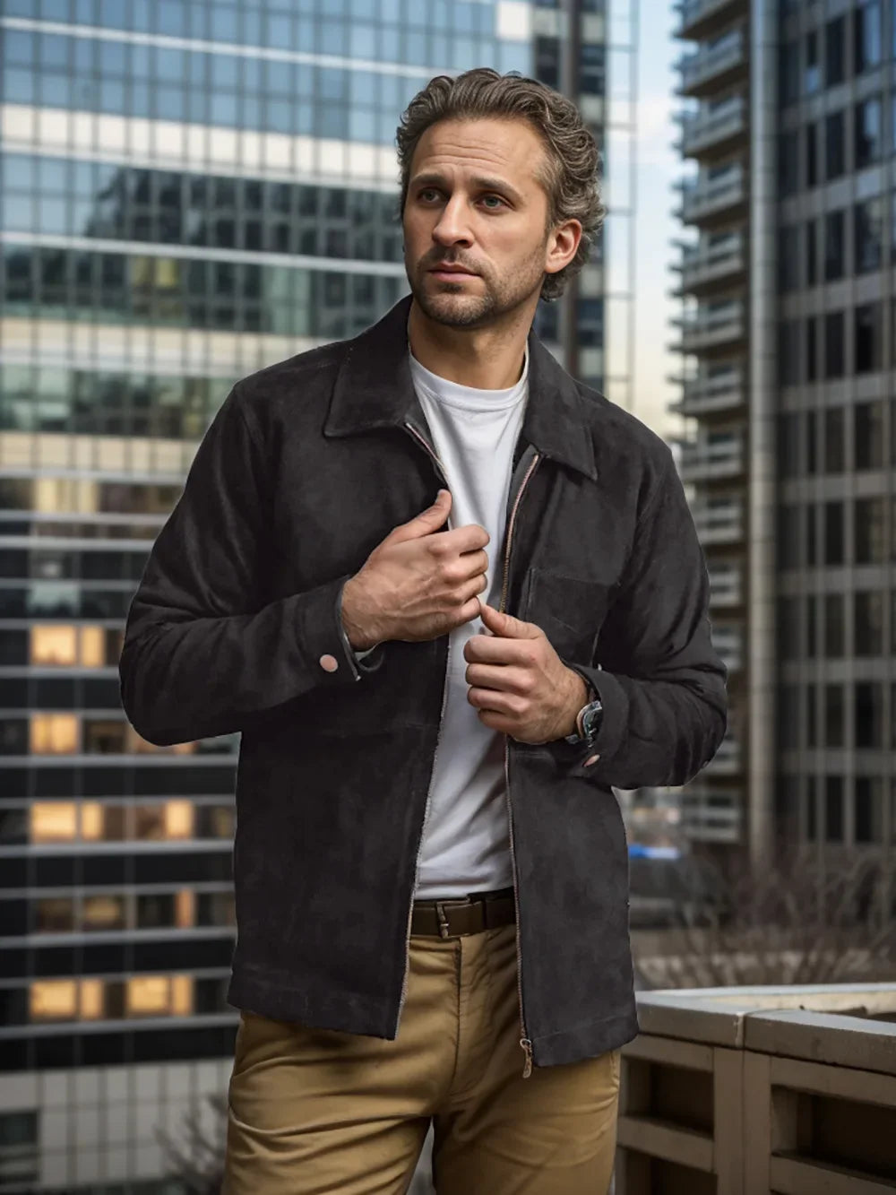 Suede Fleece Stand Collar Zipper shirt