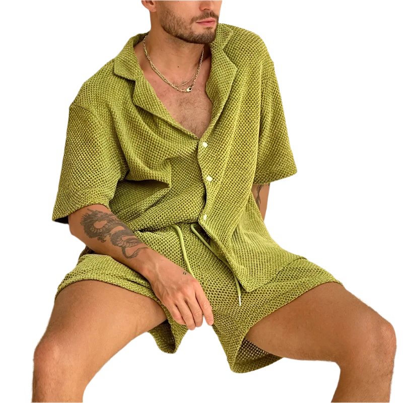 Summer Solid Breathable Knitted Set Men