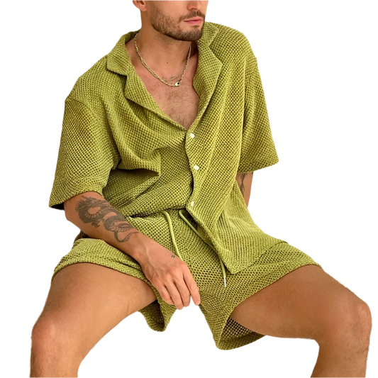 Summer Solid Breathable Knitted Set Men