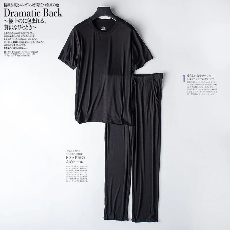 Spring and Summer new modal pajamas two-piece short-sleeved trousers thin large size loose sports home wear suit sleepwear