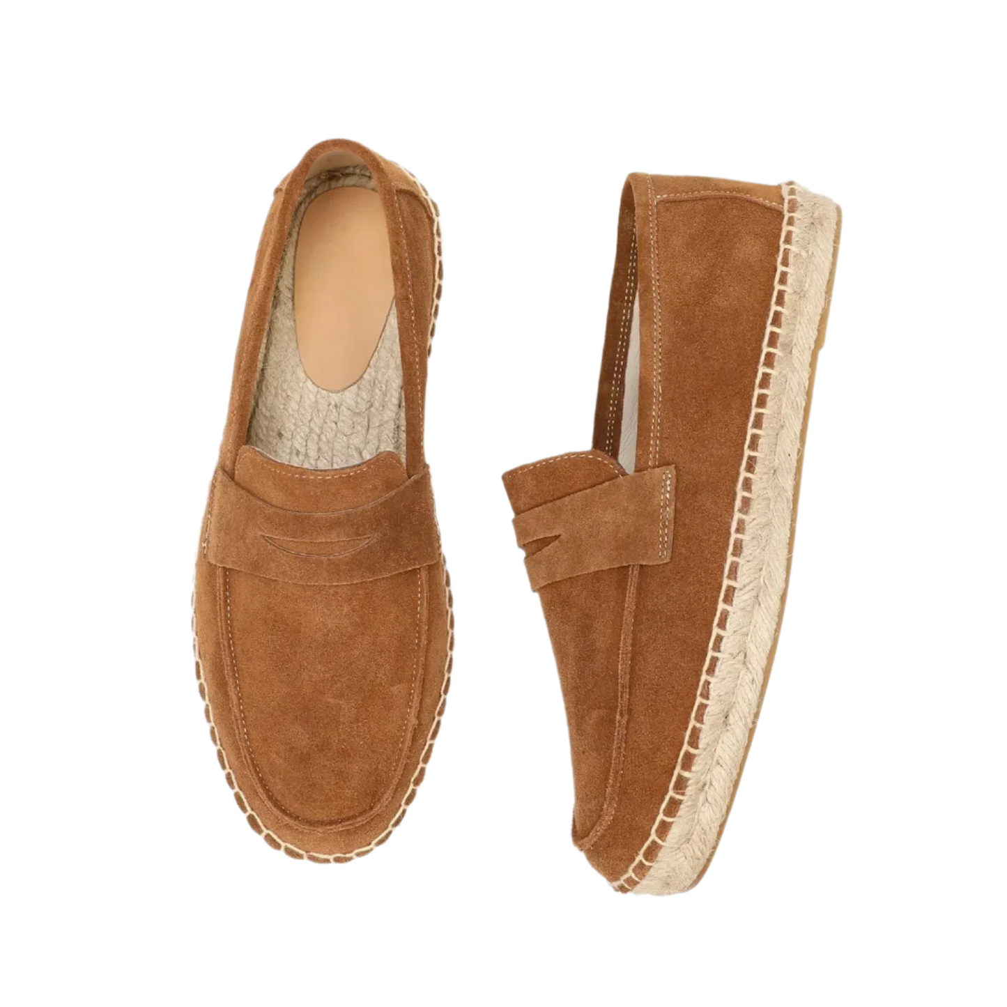 Men's Jute Espadrilles Slip on Loafers Cow Suede Leather Casual Shoes
