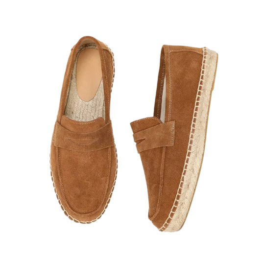 Men's Jute Espadrilles Slip on Loafers Cow Suede Leather Casual Shoes