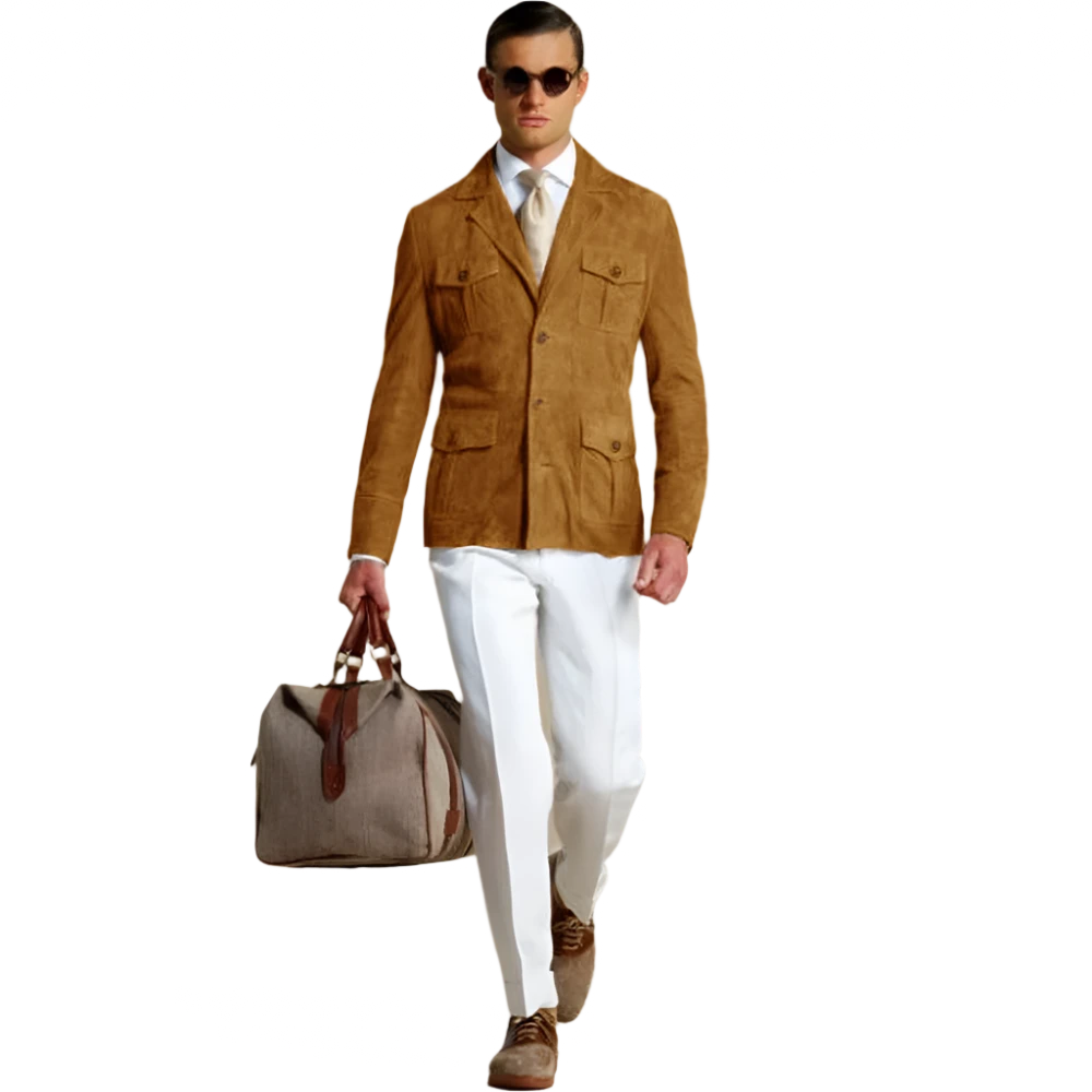 Men's Suede Blazer Elegant Suit Man