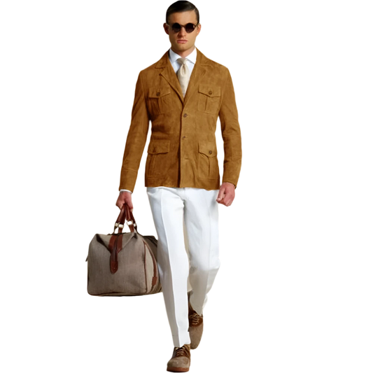 Men's Suede Blazer Elegant Suit Man