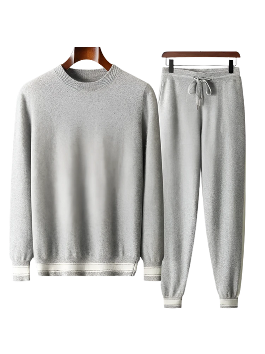 100% Cashmere Sweater Suit O Neck Pullover Casual Pants Luxury Soft Knitwear Autumn Winter Thick Warm Clothing
