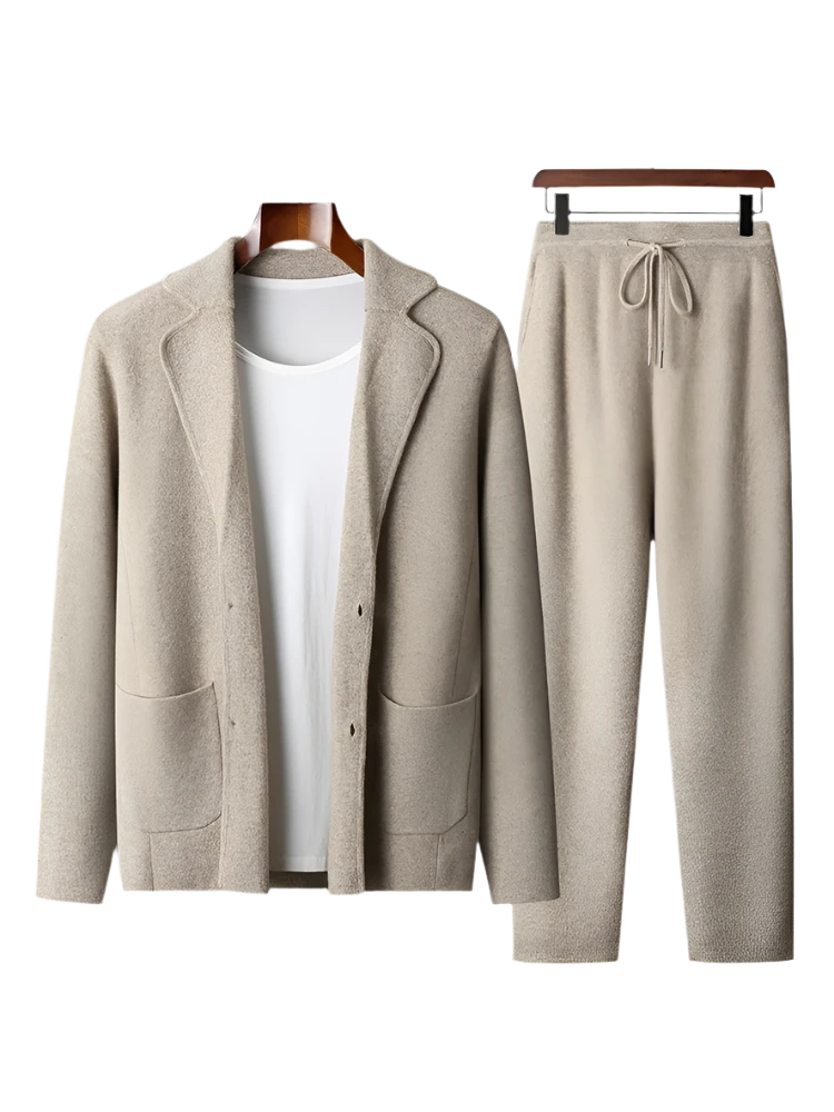 Men' 100% Cashmere Sweater Coat Cashmere Pants Suit