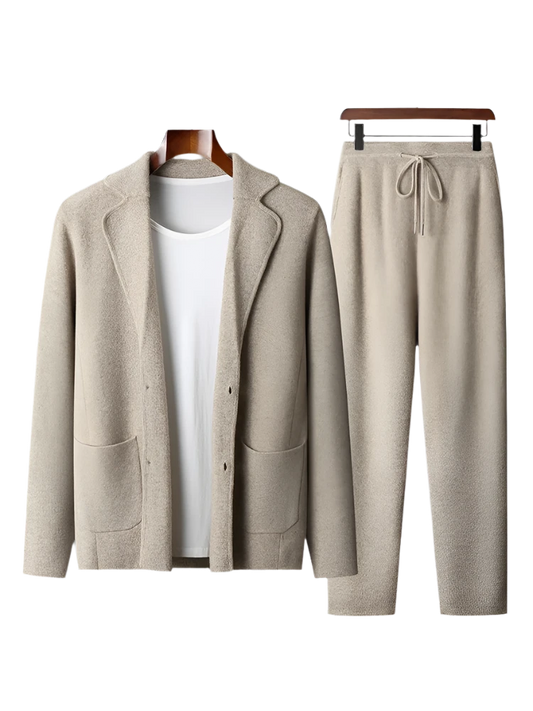 Men' 100% Cashmere Sweater Coat Cashmere Pants Suit