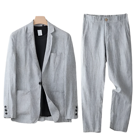 Spring Autumn Fashion Men Linen Two-piece Set Blazer Jacket + Pants Solid Slim Fit Casual Business Thin Clothing Breathable Suit