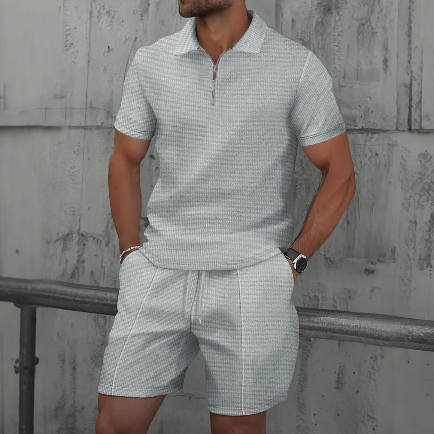 zip-Up lapel short-sleeve suit