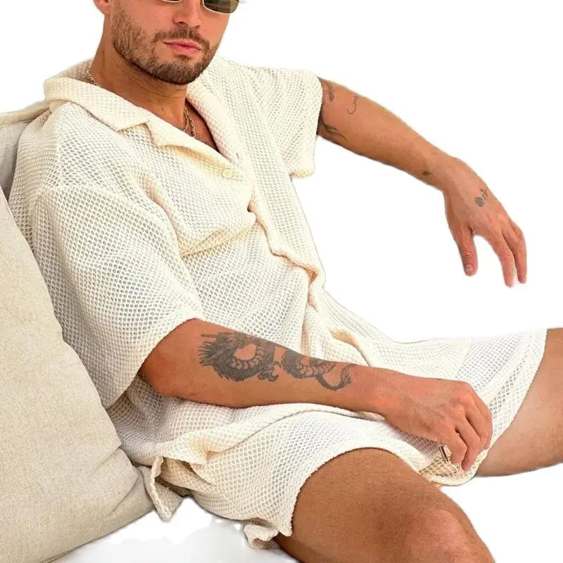 Summer Solid Breathable Knitted Set Men
