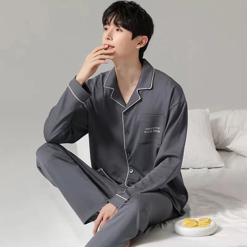 Pajamas Men's Long-Sleeved Spring Summer Men's Thin Youth Loose Home Clothes Two-Piece Suit