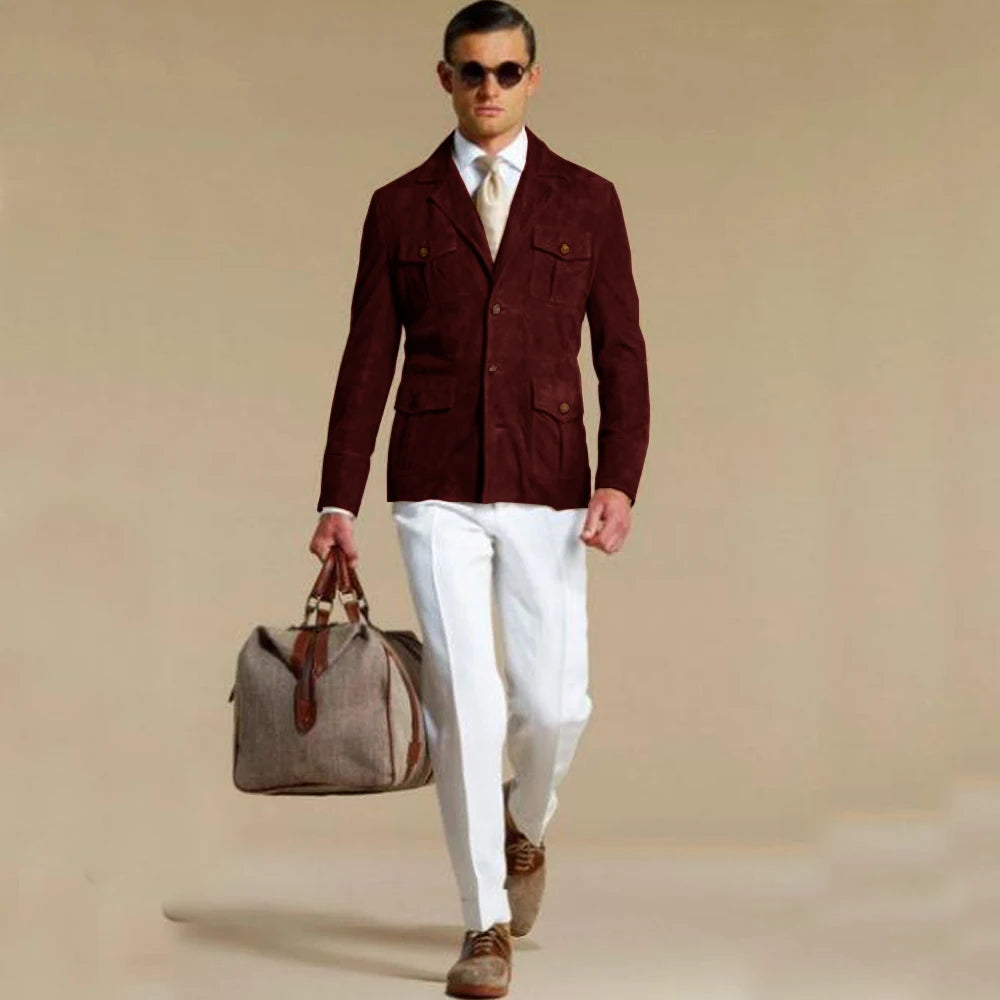 Men's Suede Blazer Elegant Suit Man