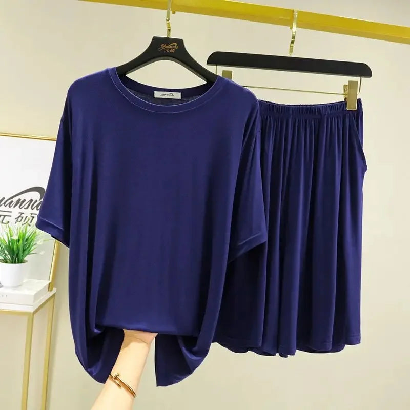 Men's Summer Thin Modal Loose Large Size T-shirt Shorts Set Short Sleeve Home Clothes Two-piece Set Comfortable Sleepwear