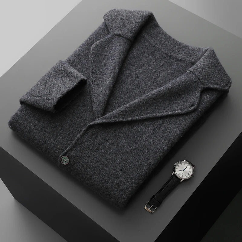 Men' 100% Cashmere Sweater Coat Cashmere Pants Suit