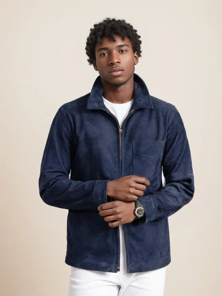 Suede Fleece Stand Collar Zipper shirt