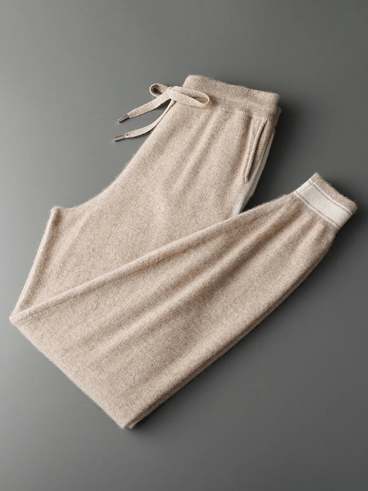 100% Cashmere Sweater Suit O Neck Pullover Casual Pants Luxury Soft Knitwear Autumn Winter Thick Warm Clothing